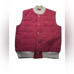 Britannia Vintage 80s Maroon Corduroy Vest Puffer Chest Snaps Size Large